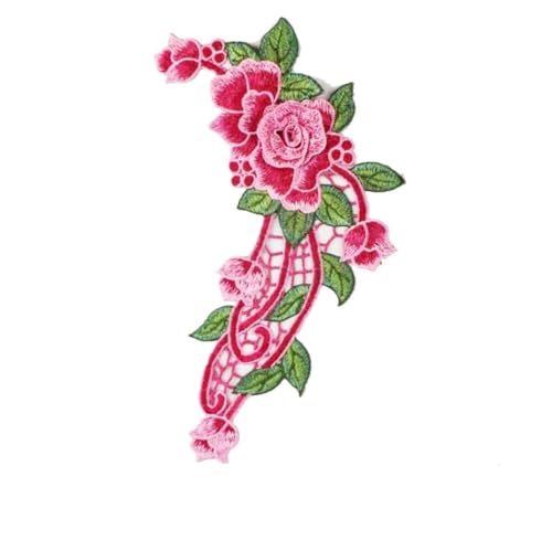 Bestickter Aufnäher, 31 x 18,5 cm, bestickt, hohl, Spitze, Stoff, Blume, Rose, rote Rose von DUOLAIYUNSO