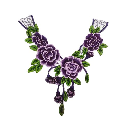 Bestickter Aufnäher, 38 x 31 cm, Halsband, Blume, Kragenstickerei, Blumenaufnäher, Bekleidungszubehör, Violett von DUOLAIYUNSO