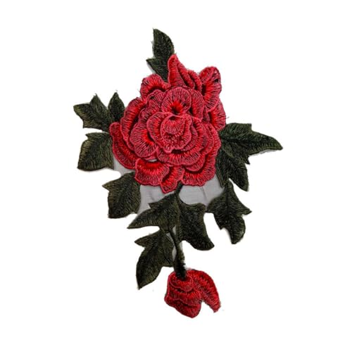 Bestickter Aufnäher, 3D-Stickerei, Spitze, Stoff, Jeans-Aufnäher, Blume, Kleidung, Patch, 26 x 18 cm, Rosenrot von DUOLAIYUNSO