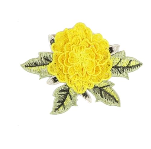 Bestickter Aufnäher für Kleidung, 12 x 9,5 cm, Stickerei, Spitze, Pfingstrose, Blume, 3D-Blume, Gelb von DUOLAIYUNSO