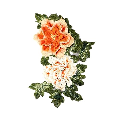 Bestickter Aufnäher für Kleidung, 36 x 26 cm, bestickt, Spitze, 3D-Blume, Kleidung, Patch, Pfingstrose, Orange, Farbe von DUOLAIYUNSO