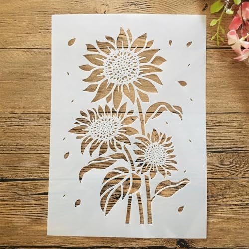 Malschablone, A4, 29 x 21 cm, Sonnenblumen-Motiv, wiederverwendbare Schablone für Wandmalerei, Möbel, Kunsthandwerk, Scrapbooking, Karten, Böden, Heimdekoration von DUOLAIYUNSO