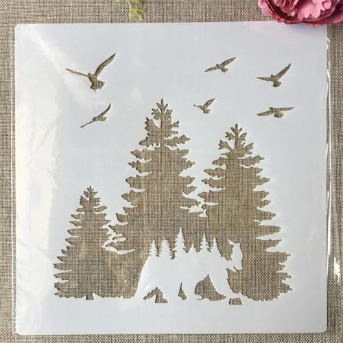 Schablonen zum Malen, 30 x 30 cm, Bär Walk in Wald, Schablonen zum Malen auf Holz, Wänden, Schablonen zum Basteln, wiederverwendbar, DIY-Kunstprojekte von DUOLAIYUNSO