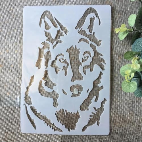 Schablonen zum Malen, A4, Motiv: Wolf, wiederverwendbare Schablonen zum Malen auf Holz, Leinwand, Stein, Stoff, Boden, Fliesen, Wandkunst, Heimdekoration von DUOLAIYUNSO