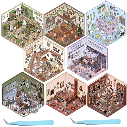 DUOPAI Sticker Scene, 8 Set Miniatur Haus Cute Stickers, DIY 3D Szenen Aufkleber Kinder, Wiederverwendbare Aufkleber, für Möbel Laptops Wände Telefonhüllen, Stressabbau von DUOPAI