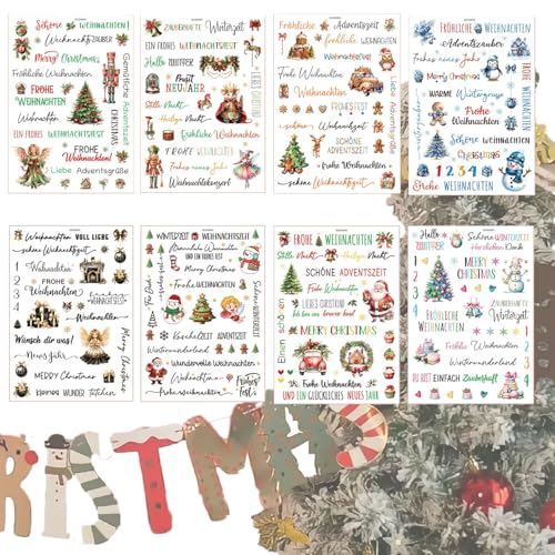 Rub on Sticker, 8 X Transfer-Aufkleber, Diys Weihnachts Dekoration für Möbel, Weihnachten Kerzentattoos Rub on Stickers, für Möbel, Glas, Holz, Scrapbooking, Basteln Deko von DUOPAI