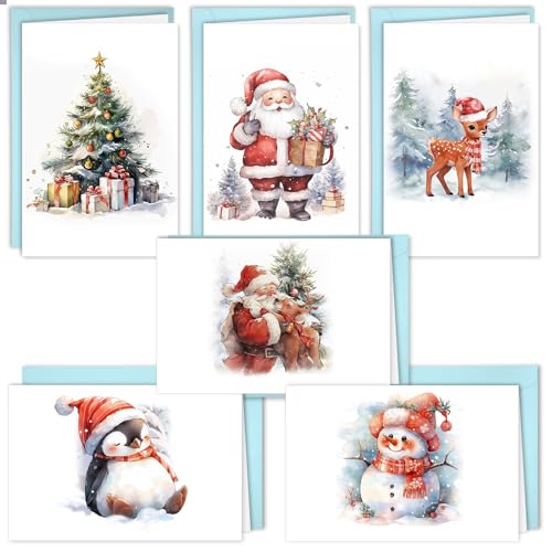 Weihnachtskarten mit Umschlag Set, 12 Stück Klappkarten Weihnachtskarten, Aquarell Weihnachtskarte Karten für Feiertage Neujahr Weihnachts Grüße von DUOUPA