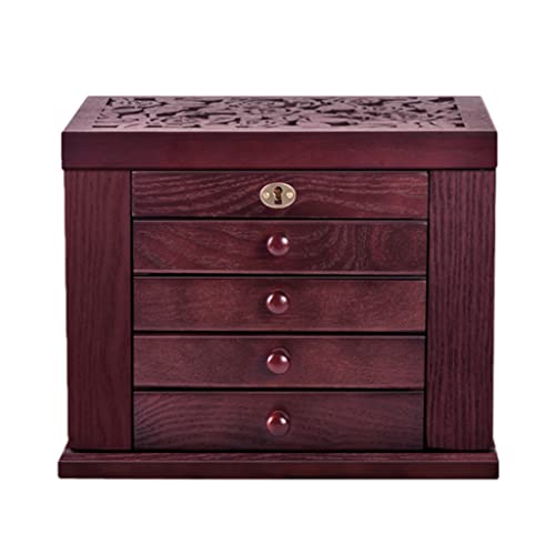 DUPLUSFUN Schmuckkästchen, 5 Ebenen, großes Fassungsvermögen, Holz-Schmuckschatulle mit Schloss, geschnitzter Schmuck-Organizer für Ohrringe, Ringe, Halsketten, Armbänder, tragbar von DUPLUSFUN