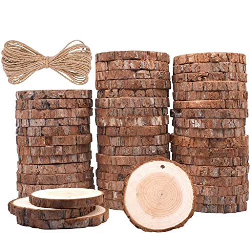 Winter Weihnachten hängende 50 Stück Naturholzscheiben Runde Kreise Baumrinde Holzkreise für DIY Handwerk Hochzeit Dekorationen Weihnachten Ornamente DIY Handwerk Aufhängen von DUPLUSFUN