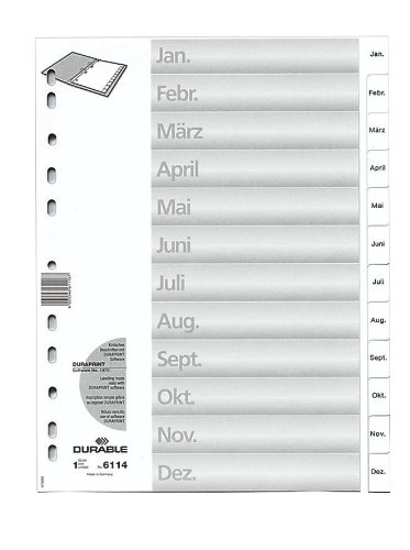 1 Satz DURABLE Monate - Register / weiß / Vollformat DIN A4 / 12-teilig von DURABLE