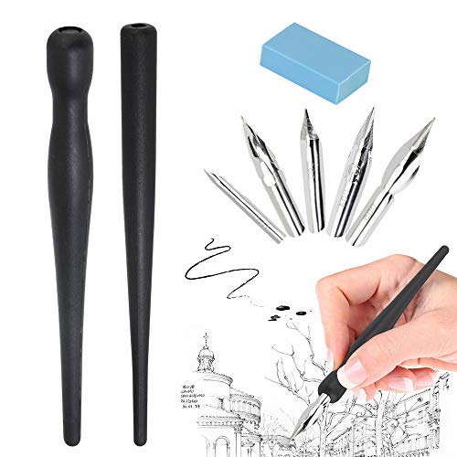 DURANTEY Kalligraphie Stift Set Abnehmbaren Kalligraphie Pen/Federhalter Karikatur Zeichenfeder mit 2 Stifthaltern 5 Schreibfedern 1 Radiergummi Federhalter Set für Karikaturisten Künstler Designer von DURANTEY