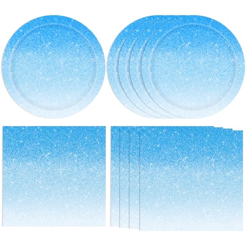 DURYGEN Ombre Blue Birthday Decorations Baby Blue Party Supplies Include Light Blue Paper Plates and Napkins for Kids Men Women Boys Girls Birthday Light Blue Party Decorations von DURYGEN