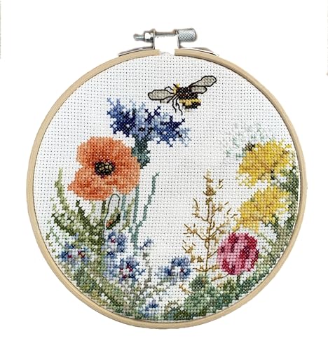 DUTCH STITCH BROTHERS Kreuzstich-Set mit Wildblumen-Zählmuster, 15,2 cm, inklusive Kreolen und Muster – Kreuzstich-Sets für Erwachsene und Anfänger von DUTCH STITCH BROTHERS