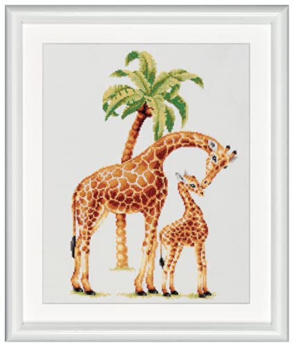 DUTCH STITCH BROTHERS - Gezählter Kreuzstich Kit - DSB003L - Safari Giraffe - Leine weiß - 38 x 25 cm - Stick-Kit für Erwachsene von DUTCH STITCH BROTHERS