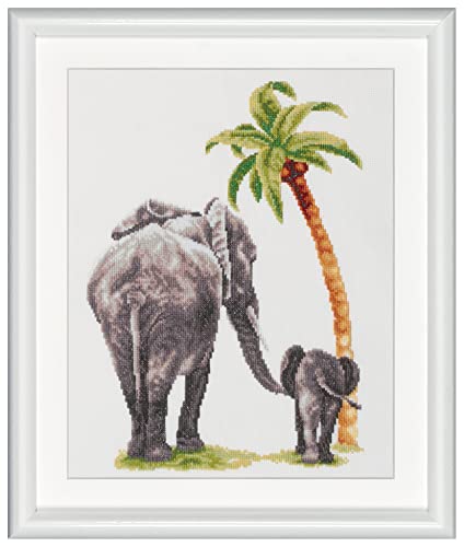 DUTCH STITCH BROTHERS - Gezählter Kreuzstich Kit - DSB005L - Safari Elefant - Leine weiß - 38 x 25 cm - Stick-Kit für Erwachsene von DUTCH STITCH BROTHERS