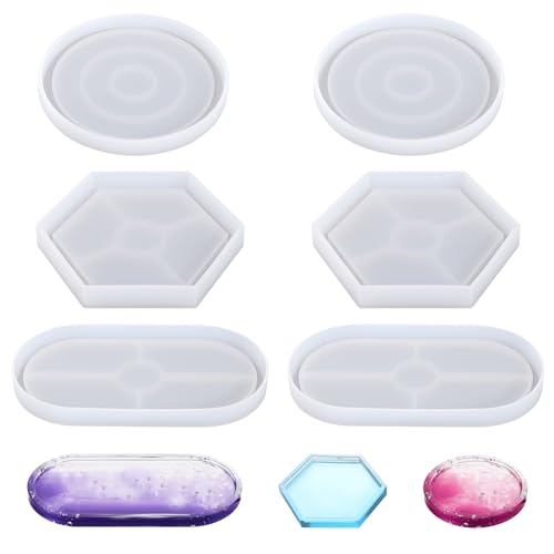 6 Stücke Epoxidharz Formen Silikonform Untersetzer Epoxidharz Silikonformen Set Resin Silikonform Silikonformen Gießformen für Untersetzer Kerzenhalter DIY Bastelprojekte Heimdekoration von DUTIFUL