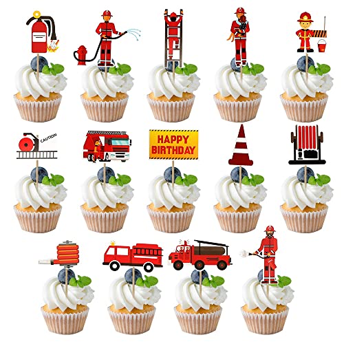 Geburtstag Tortendeko Feuerwehr Cake Toppers Feuerwehrmänner Kuchen Deko Feuerwehr Feuerwehrmann Feuerwehrauto Feuerlöscher Cupcake Topper für Kindergeburtstag Party Gefälligkeiten 28 Stück von DUTIFUL