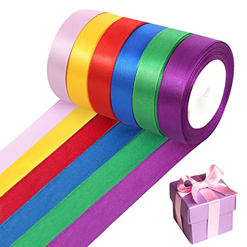 Geschenkband Breit Satinband Bunt Seidenband Schleifenband Hochzeit Geschenkbänder Geschenk Band zum Verpacken von Geschenken Blumen Kunsthandwerk und Festlichen Dekorationen (6 Rollen, 22M x 20MM) von DUTIFUL