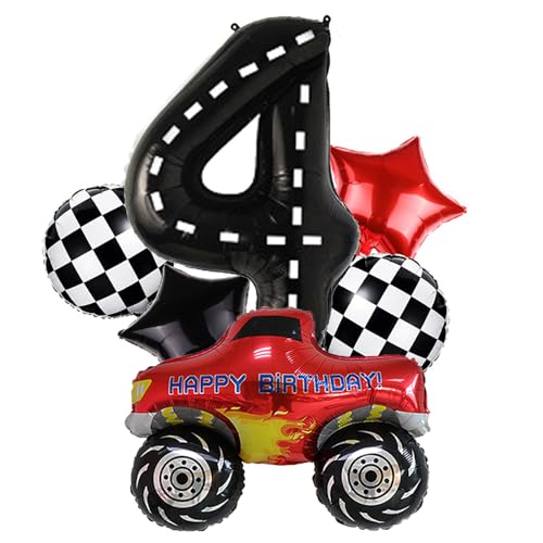 4th Race Car Balloons Set,Große Monster Truck Ballons Zielflagge Ballon Stern Ballon für Kids Race Car Birthday Party Racing Theme Party Dekorationen von DUXUANT