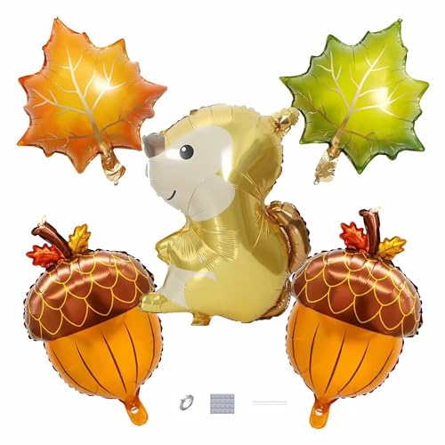 5 Stück Eichhörnchen Tannenzapfen Ahornblatt Folienballons Tiere Ballon für Dschungel Safari Woodland Tier Thematische Thanksgiving Day Kulisse Kinder Geburtstag Party Dekorationen von DUXUANT