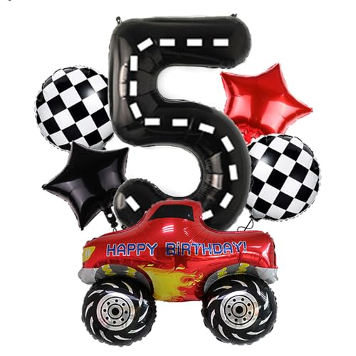 5th Race Car Balloons Set,Große Monster Truck Ballons Zielflagge Ballon Stern Ballon für Kids Race Car Birthday Party Racing Theme Party Dekorationen von DUXUANT