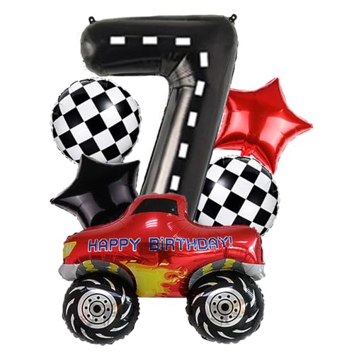 7th Race Car Balloons Set,Große Monster Truck Ballons Zielflagge Ballon Stern Ballon für Kids Race Car Birthday Party Racing Theme Party Dekorationen von DUXUANT