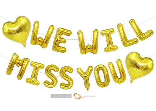 “We Will Miss You” Luftballons Fahne Satz Wir werden dich vermissen Banner- Abschied Party Dekorationen Zubehör Abschiedsparty Ruhestand Party Büro Arbeit Party Graduierung Dekoration(Gold) von DUXUANT