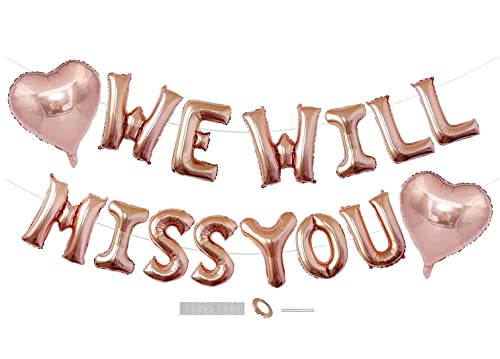 “We Will Miss You” Luftballons Fahne Satz Wir werden dich vermissen Banner- Abschied Party Dekorationen Zubehör Abschiedsparty Ruhestand Party Büro Arbeit Party Graduierung Dekoration(Roségold) von DUXUANT