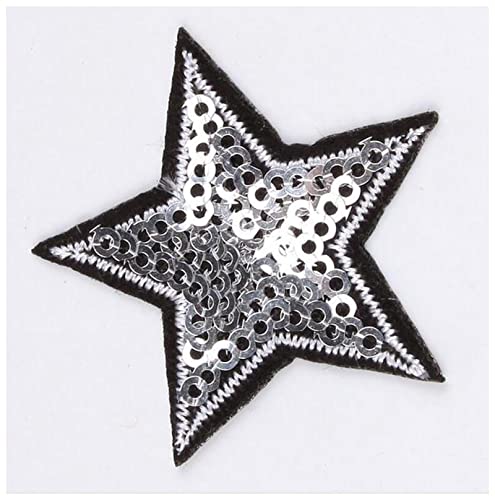 Bügelflicken 10 teile/los pailletten stern patch glitter sterne aufkleber DIY. Stoffapplikationen besticktes Eisen auf Mäntel Jeans Hosen Abzeichen Zubehör Flicken Zum Aufbügeln (Size : Silver) von DUnLap