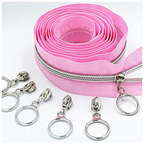 DUnLap Reißverschluss 2 Meter 4 Slider 5# Goldener silberner Schieberegler Zahn großes Stück Nylon-Spulencode DIY. Haushaltsnähverschluss Zipper (Color : Silver pink, Size : 2 Meters 4 Slider) von DUnLap