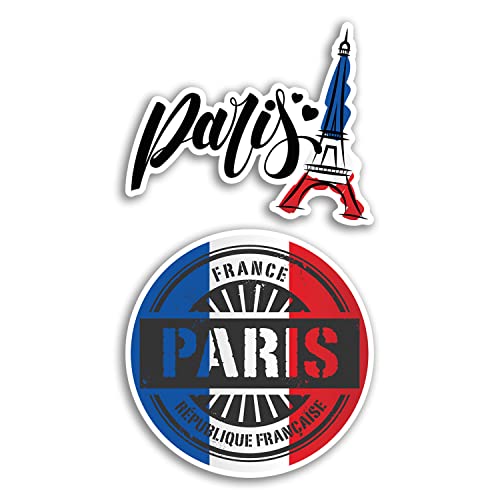 2 x 10 cm breite Paris-Vinyl-Aufkleber – Frankreich, französischer Eiffelturm, Urlaub, Reisen, Abenteuer, Reisekarten, Flagge, Land, Scrapbooking, Geschenk #78740 von DV DESIGN