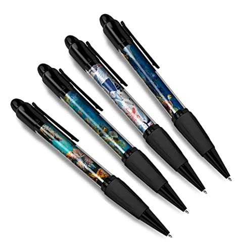 4 Stück Tropischer Fisch Schwarz Kugelschreiber - Unterwasser Delfin Octopus Ocean Friends Jungen Mädchen Männer Frauen Thema Stift #79341 von DV DESIGN