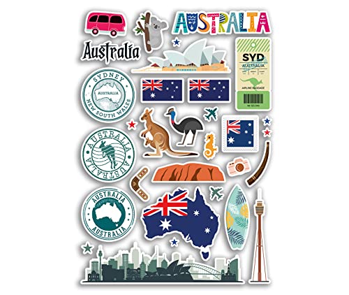 A4 Aufkleberbogen Australien Sehenswürdigkeiten Vinyl Aufkleber – Sydney City Land Karte Flughafen Stempel Skyline Flagge Reise Urlaub Kultur Ästhetik #79977 von DV DESIGN