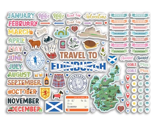 A4 Aufkleberbogen Edinburgh Wahrzeichen Vinyl Aufkleber – Schottland schottische Stadt Tagebuch Reise Urlaub Monat Etiketten Scrapbook Journal #81384 von DV DESIGN