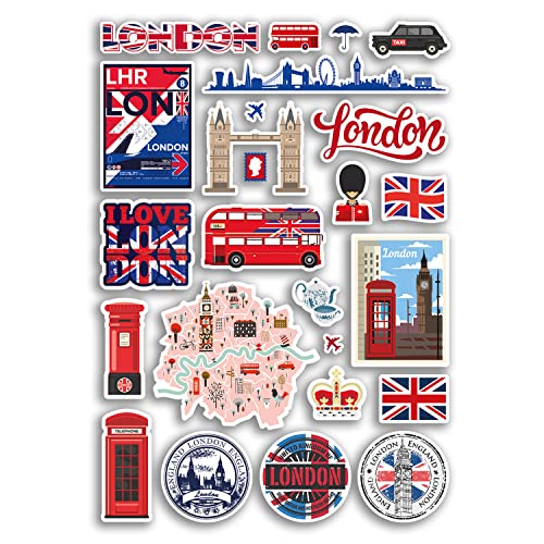 A4 Aufkleberbogen London Sehenswürdigkeiten Vinyl Aufkleber – England City UK Big Ben Stempelflagge Reise Urlaub Kultur Scrapbook Gepäck Geschenk #79558 von DV DESIGN