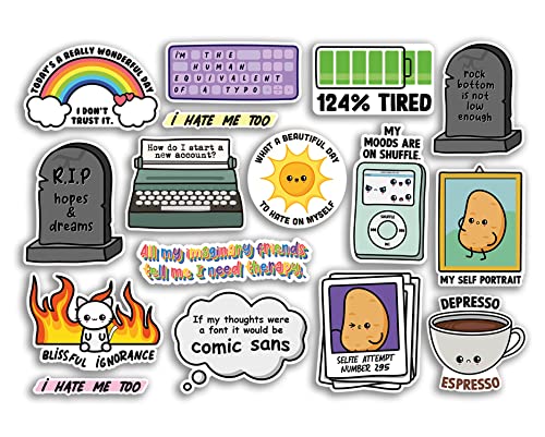 A4 Aufkleberbogen Selbstverwertende Humor-Vinyl-Aufkleber – Witz lustig Kawaii niedliche Cartoon Illustrationen Kartoffel Kaffee Good Day Sarkasmus Sarkastic Scrapbook Geschenk Laptop Gepäck #79856 von DV DESIGN