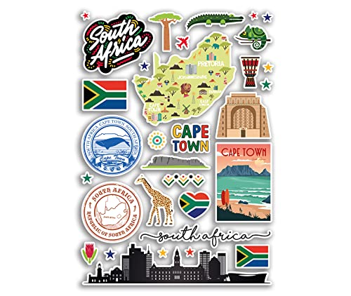 A4-Aufkleberbogen, Südafrika-Wahrzeichen, Vinyl-Aufkleber, afrikanische Stadtkarte, Flughafen, Stempel, Skyline, Flagge, Reisen, Urlaub, Kultur, Ästhetik, #79999 von DV DESIGN