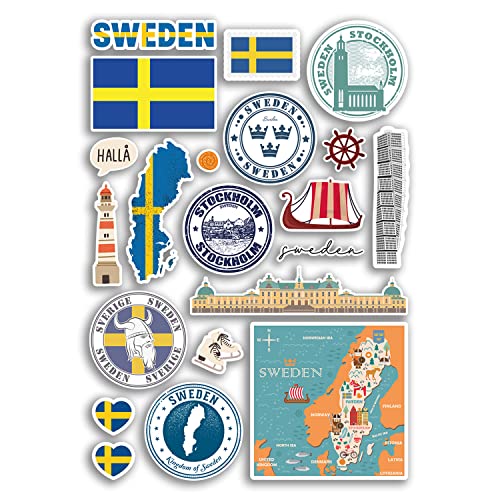 A4 Stickerbogen Schweden Vinyl Aufkleber - Stockholm Sehenswürdigkeiten Stadt Strand Flagge Karte Urlaub Koffer Gepäck Scrapbook Kultur Reisen #78883 von DV DESIGN