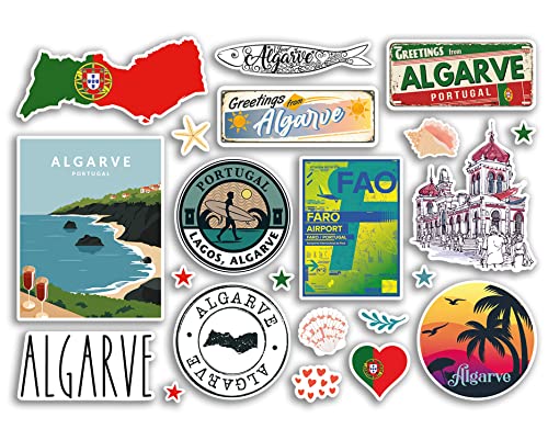 A5 Aufkleberbogen Algarve Sehenswürdigkeiten Vinyl Aufkleber – Portugal portugiesische Karte Flughafen Briefmarken Skyline Flagge Reise Urlaub Stadt Reise Scrapbooking Gepäck #79104 von DV DESIGN
