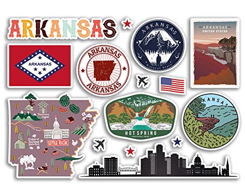 A5 Aufkleberbogen Arkansas Sehenswürdigkeiten Vinyl Aufkleber – Amerika States USA American Airport Stamps Skyline Flagge Karte Reise Urlaub Scrapbooking Stadt Gepäck #79181 von DV DESIGN