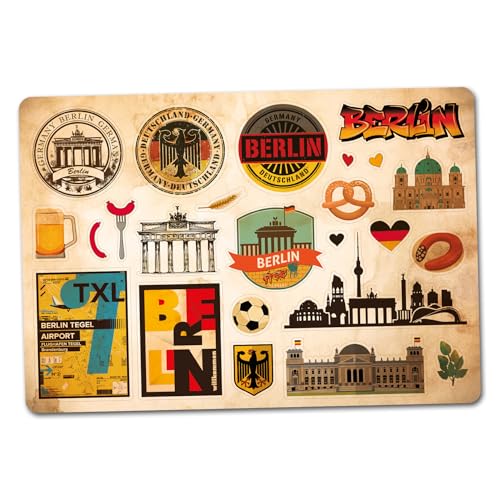 A5 Aufkleberbogen Berlin Vinyl Aufkleber - Deutschland Sehenswürdigkeiten Retro Vintage Flughafen Stadt Skyline Flagge Reise Urlaub Land Ästhetik #82835 von DV DESIGN