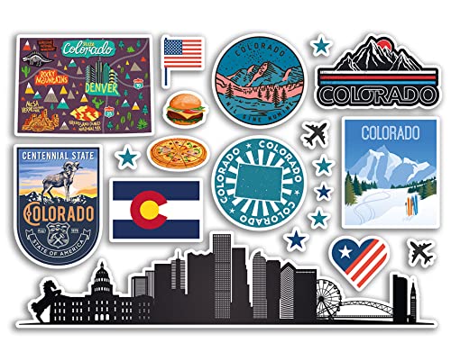 A5 Aufkleberbogen Colorado Sehenswürdigkeiten Vinyl Aufkleber – Amerika Staaten USA Amerikanische Flughafen Briefmarken Skyline Flagge Karte Reise Urlaub Scrapbooking Stadt Gepäck #79194 von DV DESIGN