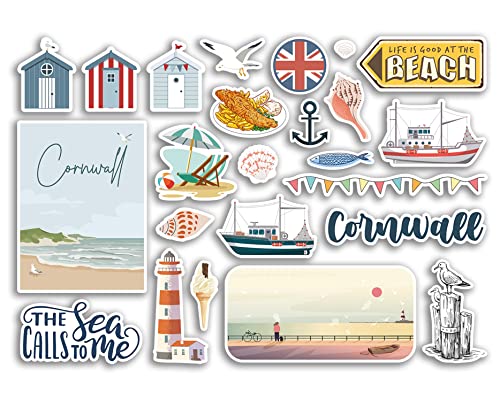 A5 Aufkleberbogen Cornwall Vinyl Aufkleber – Strand Meer Britische England Küste Meer Ozean Boot Flagge Reise Urlaub Scrapbook Geschenk Ästhetisch #79093 von DV DESIGN