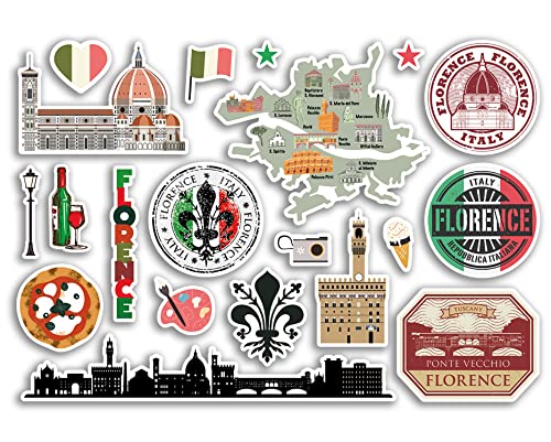 A5 Aufkleberbogen Florenz Sehenswürdigkeiten Vinyl Aufkleber – Italien Flughafen Briefmarken Skyline Flagge Reise Urlaub Scrapbooking Stadt Gepäck #79112 von DV DESIGN