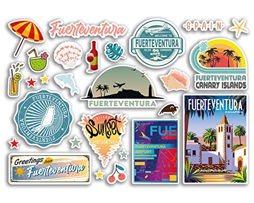 A5 Aufkleberbogen Fuerteventura Sehenswürdigkeiten Vinyl Aufkleber – Spanien Spanische Karte Flughafen Briefmarken Skyline Flagge Reise Urlaub Stadt Reise Scrapbooking Gepäck #79103 von DV DESIGN