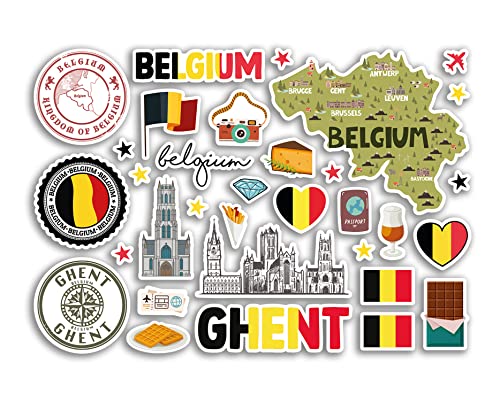 A5 Aufkleberbogen Gent Sehenswürdigkeiten Vinyl Aufkleber – Gent Belgien Belgische Briefmarke Skyline Flagge Reise Urlaub Karte Stadt Scrapbook Ästhetisch #80526 von DV DESIGN