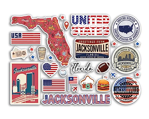 A5 Aufkleberbogen Jacksonville Sehenswürdigkeiten Vinyl Aufkleber – Florida Amerika USA Staaten Flagge Reise Urlaub Karte Stadt Scrapbook Ästhetisch #80553 von DV DESIGN