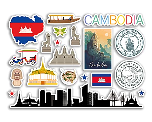 A5 Aufkleberbogen Kambodscha Sehenswürdigkeiten Vinyl Aufkleber – Kambodschanische Karte Flughafen Briefmarken Skyline Flagge Reise Urlaub Kultur Stadt Ästhetik #79859 von DV DESIGN