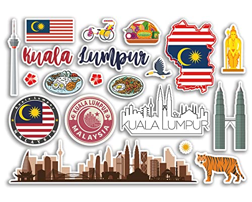 A5 Aufkleberbogen Kuala Lumpur Sehenswürdigkeiten Vinyl Aufkleber – Malaysia Flughafen Briefmarken Skyline Flagge Reise Urlaub Scrapbooking Stadt Gepäck #79119 von DV DESIGN