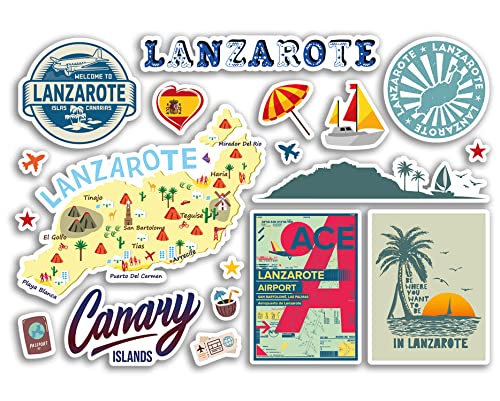 A5 Aufkleberbogen Lanzarote Sehenswürdigkeiten Vinyl Aufkleber – Spanien Spanische Sommer Kunst Insel Karte Stempel Stadt Reisen Urlaub Kultur Ästhetik #79584 von DV DESIGN